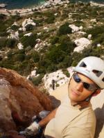 Primera reunión: Vistas desde la primera reunión. Me costó recuperar el aliento tras el último paso antes de llegar a ella. Escalada en Peñón de Ifach - Primera reunión: Vistas desde la primera reunión. Me costó recuperar el aliento tras el último paso antes de llegar a ella.