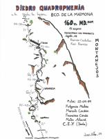 Escalada en Montanejos - Croquis de la v�a Quadrophenia: Rese�a de la v�a Quadrophenia hecha a mano por Javi Nieto en 2009 tras ser reequipada por Ram�n Cadal�s y Xavi Barrios