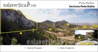 Escalada en Pe�a Rubia - Croquis sectores Pe�a Rubia: Rese�a de los sectores y acceso a la escuela de escalada de Pe�a Rubia.
