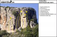Croquis sector avant passats del Vent I.: Escalada en Corbera Bloc, sector AVANTPASATS DEL VENT I - Croquis sector avant passats del Vent I.: