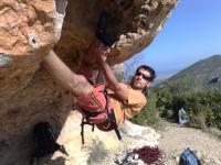 provant l\'eixida d\'una via en el s.platjeta : Escalada en Tallat Roig - provant l\'eixida d\'una via en el s.platjeta :