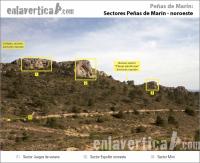 Croquis sectores Peñas de Marín NO: Reseña de los sectores noroeste de la escuela Peñas de Marín. Escalada en Peñas de Marín - Croquis sectores Peñas de Marín NO: Reseña de los sectores noroeste de la escuela Peñas de Marín.
