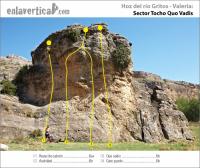 Escalada en Valeria - Hoz del r�o Gritos - Croquis Tocho Quo Vadis: Rese�a del sector Tocho Quo Vadis de la zona cercana a Valeria