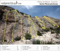 Croquis sector Placas Pinchosas: Reseña del sector Placas Pinchosas de la escuea Peñas de Marín. Escalada en Peñas de Marín - Croquis sector Placas Pinchosas: Reseña del sector Placas Pinchosas de la escuea Peñas de Marín.