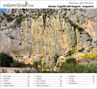 Croquis Cagalló del Gegant esquerre: Reseña del sector Cagalló del Gegant en el Barranc de l\'Avern Escalada en Barranc de l\'Avern - Croquis Cagalló del Gegant esquerre: Reseña del sector Cagalló del Gegant en el Barranc de l\'Avern
