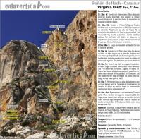 Escalada en Pe��n de Ifach - Croquis Virginia D�ez: Rese�a de la v�a Virginia D�ez (6b, 110m.) en la cara sur del Pe��n de Ifach.